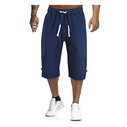 SoonerQuicker Leinenhose Herren 3/4 Bermuda Shorts Herren Leinen 3/4 Kurze Hosen Herren Leicht Shorts Herren Lang Shorts Herren Freizeit Kurze Hosen Herren Über Knie Leinenhose Herren Kurz Sommer von SoonerQuicker