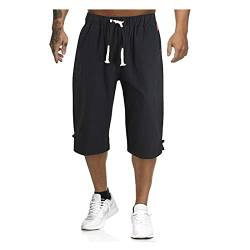 SoonerQuicker Leinenhose Herren 3/4 Bermuda Shorts Herren Leinen 3/4 Kurze Hosen Herren Leicht Shorts Herren Lang Shorts Herren Freizeit Kurze Hosen Herren Über Knie Leinenhose Herren Kurz Sommer von SoonerQuicker