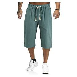 SoonerQuicker Leinenhose Herren 3/4 Bermuda Shorts Leinen Kurze Hosen Leicht Lang Freizeit Über Knie Kurz Sommer, Minzgrün, XL von SoonerQuicker