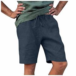 SoonerQuicker Leinenhose Herren Kurz Sommer Kurze Hosen Herren Leinen Shorts Herren Gummizug Leinenhose Herren Kurz Weiß Shorts Herren Leinen Kurze Hosen Herren Sommer von SoonerQuicker