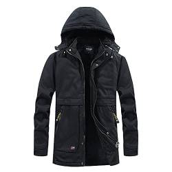 SoonerQuicker Winterjacke Herren Gefüttert Windbreaker Männer Abnehmbarer Kapuze Softshell Jacket Herren Winddicht Winterparka Fleecejacke Outdoorjacke Mantel Herren Winter, Schwarz, 4XL von SoonerQuicker