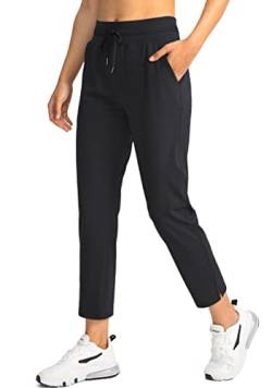 Soothfeel Damen-Golfhose mit 4 Taschen, 7/8-Stretch, hohe Taille, Jogginghose, Reisen, athletisch, Arbeitshose für Frauen, Schwarz, Groß von Soothfeel