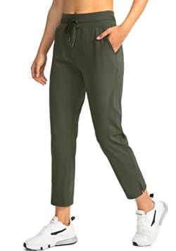 Soothfeel Damen-Golfhose mit 4 Taschen, 7/8 Stretch, hohe Taille, Sweathose, Reisen, athletische Arbeitshose für Damen, Olivgrün, Groß von Soothfeel