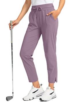 Soothfeel Damen Golfhose mit 4 Taschen 7/8 Stretch High Wasited Sweatpants Reise Athletic Arbeitshose für Frauen, Dusty Purple (purpur), S von Soothfeel