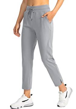 Soothfeel Damen Golfhose mit 4 Taschen 7/8 Stretch High Wasited Sweatpants Reise Athletic Arbeitshose für Frauen, Hellgrau, M von Soothfeel