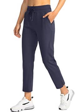 Soothfeel Damen Golfhose mit 4 Taschen 7/8 Stretch High Wasited Sweatpants Reise Athletic Arbeitshose für Frauen, Marineblau, Groß von Soothfeel