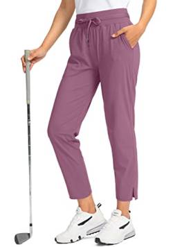 Soothfeel Damen Golfhose mit 4 Taschen 7/8 Stretch High Wasited Sweatpants Reise Athletic Arbeitshose für Frauen, dunkel_rosa, M von Soothfeel