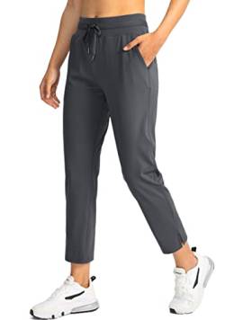 Soothfeel Damen Golfhose mit 4 Taschen 7/8 Stretch High Wasited Sweatpants Reise Athletic Arbeitshose für Frauen, grau dunkel, XX-Large von Soothfeel