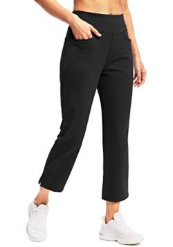 Soothfeel Damen-Golfhose mit 5 Taschen, hohe Taille, Stretch-Jogginghose, Reisen, athletische Arbeit, Knöchelhose für Damen, 01-Schwarz, Groß von Soothfeel