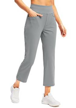 Soothfeel Damen-Golfhose mit 5 Taschen, hohe Taille, Stretch-Jogginghose, Reisen, athletische Arbeit, Knöchelhose für Damen, Hellgrau, Groß von Soothfeel