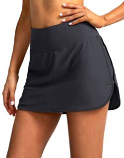 Soothfeel Damen Schwimmrock mit Taschen Hohe Taille Bauchkontrolle Badeanzug Rock Bikinihose für Frauen, grau, Medium von Soothfeel