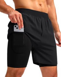 Soothfeel Herren 2-in-1-Laufshorts mit 4 Taschen, 12,7 cm, schnell trocknend, für Fitnessstudio, aktives Workout, athletische Shorts für Männer mit Futter, Schwarz, XL von Soothfeel