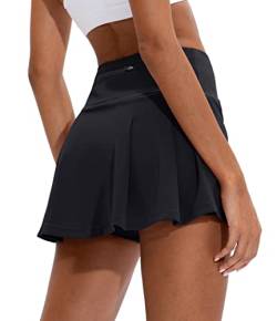 Soothfeel Plissierter Tennisrock für Frauen mit Taschen, Damen Hohe Taille, athletischer Golf-Skorts, Röcke für Workout, Laufen, schwarz, Groß von Soothfeel