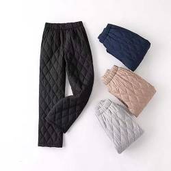 Sopaeduon Warme Damen-Hose, gepolstert, gesteppt, Thermohose, elastische Taille, Sweatpants für den Winter (Schwarz (breites Bein), M) von Sopaeduon