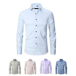 Stretch Anti-Faltenhemd, Herren Langarm Stretch Button Up Hemd Slim Fit Casual Business Formal Kleid Shirt von Sopaeduon