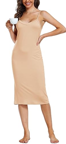 Sopesil Damen Unterkleid Lang Sexy Unterkleider mit Trägern Unterröcke Petticoat Knielänge Petticoat Cami Nachthemd Frauen SleepwearBeige,L von Sopesil