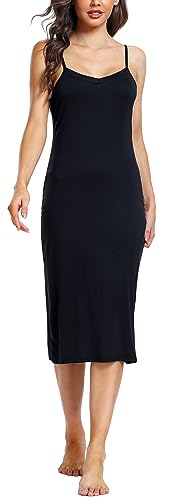 Sopesil Damen Unterkleid Lang Sexy Unterkleider mit Trägern Unterröcke Petticoat Knielänge Petticoat Cami Nachthemd Frauen SleepwearSchwarz,L von Sopesil