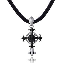 Sophie & Jules Herren Leder Halskette Lederkette 50 cm mit Edelstahl Kreuz Anhänger Romantik von Sophie & Jules