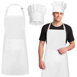 Verstellbares Kochmütze und Schürze-Set Wasserdicht Backschürze mit Zwei Taschen und Elastischer Kochmütze Hochwertige Kochmütze und Kochschürze für Männer und Frauen in Bäckerei Küche Restaurant von Sophisticate