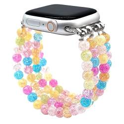 Sopopal Perlenarmband, kompatibel mit Apple Smartwatch-Armband, 45 mm, 44 mm, 42 mm, 41 mm, 40 mm, 38 mm, Serie SE/8/7/6/5/4/3/2/1, dehnbares Armband für iWatch Band für Damen, Candy Frosting, von Sopopal