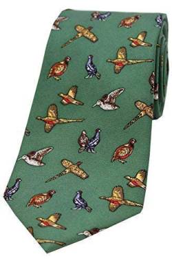 Soprano Grün Country Vögel Seide Krawatte mit Fasan, Rebhuhn, Waldschnepfe und Moorhuhn (Größe: Einheitsgröße) von Soprano