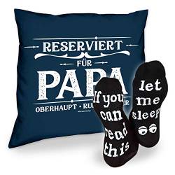 Geschenk-Set Socken mit Spruch let me sleep plus Kissen Reserviert für Papa navy-blau von Soreso Design