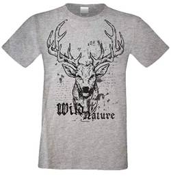 Kurzarm Trachten T-Shirt Herren : Hirsch Wild Nature 2 Volksfest Oktoberfest Freizeitshirt Männer bis 5XL Farbe: dunkelgrau Gr: L von Soreso Design