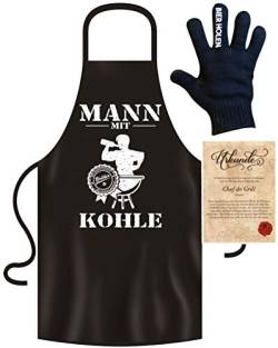 Soreso Design Grillset für Männer Grillschürze lustige Geschenke Papa Opa Freunde Grillzubehör Schürze Mann mit Kohle von Soreso Design