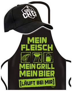 Soreso Grillschürze für Männer mit Grill Chef Cap - Geschenkset für Meistergiller - Partyschürze in schwarz von Soreso Design