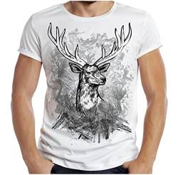 Trachten T-Shirt Herren Volksfest Trachtenshirt für Männer Jäger T-Shirt Hirsch Farbe: Weiss von Soreso Design