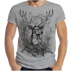 Trachten T-Shirt Herren Volksfest Trachtenshirt für Männer Jäger T-Shirt Hirsch Farbe: dunkelgrau von Soreso Design