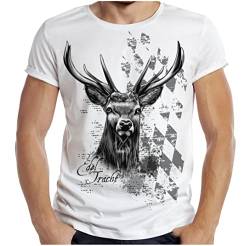 Trachten T-Shirt Herren Volksfest Trachtenshirt für Männer Jäger T-Shirt bayrisch Hirsch Edel Tracht Farbe: Weiss von Soreso Design