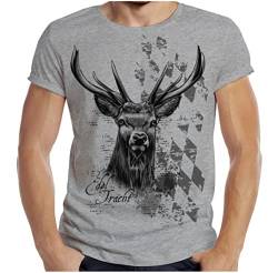 Trachten T-Shirt Herren Volksfest Trachtenshirt für Männer Jäger T-Shirt bayrisch Hirsch Edel Tracht Farbe: dunkelgrau von Soreso Design