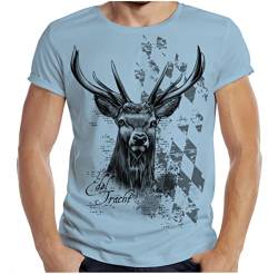 Trachten T-Shirt Herren Volksfest Trachtenshirt für Männer Jäger T-Shirt bayrisch Hirsch Edel Tracht Farbe: hellblau von Soreso Design