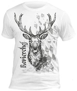 Trachten Tshirt Herren Trachtenshirt Männer Bayern Jäger Volksfest Hirsch T-Shirt Revierchef on Tour Farbe: Weiss von Soreso Design