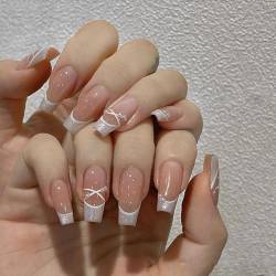 24 Stück/Beutel Nagelspitzen Nackt Quadratisch Sarg Künstliche Nägel Glitzer Künstliche Nägel Maniküre Salon Nagelkunst Werkzeuge Für Frauen Und Mädchen Niedliche Quadratische Nägel von Sorrowso