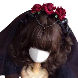 Dunkelschwarze Haarkränze mit Blumenmuster, Gothic, Festival, Punk, Rose, Kopfbedeckung, Party, Kostüm, Party von Sorrowso