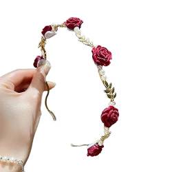 Elegantes Rosen-Haarband mit Dekoren, dünn, seitlich glänzend, barockes Haarband für Mädchen, Festival, Hochzeit, Party, Rosen-Stirnband für Mädchen von Sorrowso