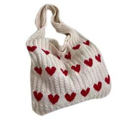 Sorrowso Gestrickte Herz-Häkeltasche Schultertasche für Damen und Mädchen, große Kapazität, trendige Tasche, vielseitig, lässige Handtasche, aprikose von Sorrowso