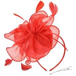 TeaParty Fascinator Stirnband Französische Haarspange für Frauen Organza Blume Kopfschmuck Elegant Kirche Stirnband Feder Stirnband Haarschmuck von Sorrowso