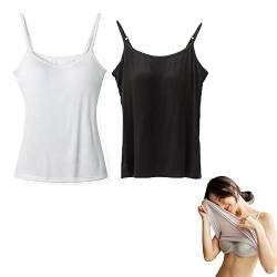 2-in-1 Damen Basic Nahtloses Camisole Einfarbig Spaghettiträger Slim Fit Baumwolle Verstellbare Spaghettiträger Tank Top für Alltag Freizeitkleidung Tank Top mit integriertem BH, 2 Stück., L von Sorviesw