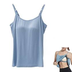 2-in-1 Damen-Top, nahtlos, einfarbig, Spaghettiträger, schmale Passform, Baumwolle, verstellbare Spaghettiträger, Tanktop für den täglichen Gebrauch, Tanktop mit integriertem BH von Sorviesw