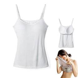 2-in-1 Damen-Top, nahtlos, einfarbig, Spaghettiträger, schmale Passform, Baumwolle, verstellbare Spaghettiträger, Tanktop für den täglichen Gebrauch, Tanktop mit integriertem BH von Sorviesw