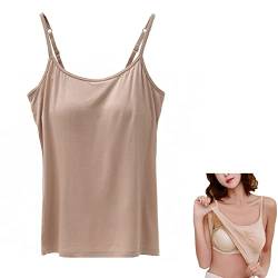 2-in-1 Damen-Top, nahtlos, einfarbig, Spaghettiträger, schmale Passform, Baumwolle, verstellbare Spaghettiträger, Tanktop für den täglichen Gebrauch, Tanktop mit integriertem BH von Sorviesw