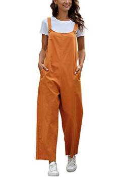 Latzhose Damen Jumpsuit Sommer Loose Fit Baggy Jumpsuit Ärmellos Overall Baumwolle Strampler Casual Lange Wide Leg Playsuit Hose mit Tasche Orange M von SotRong