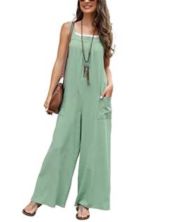 Latzhose für Frauen UK Loose Fit Baggy Jumpsuit Ärmellos Overall Baumwolle Strampler Casual Lange Weite Bein Playsuit Hose mit Tasche, D-Grün, 42 von SotRong