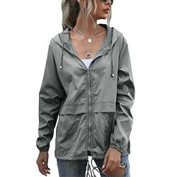 Leichte verstaubare wasserdichte Jacken für Damen, Windjacke, Outdoor, Radfahren, Rnning, Reißverschluss-Jacke mit Kapuze, schnell trocknend, regenfest, hellgrau, 42 von SotRong