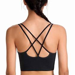 SotRong Damen BH mit gekreuztem Rücken, gepolsterter Sport-BH, mittlere Belastung, für Fitnessstudio, Yoga, Laufen, sexy Crop Top für Gilr Teens, Schwarz , Large von SotRong