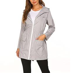 SotRong Damen Leichter Regenmantel Packbar Windbreaker Winddicht Aktiv Outdoorjacke Wasserdicht Showeproof Lange Kapuze Trenchmäntel Poncho für Wandern Camping, grau, 38 von SotRong