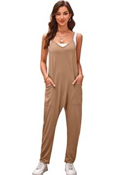 SotRong Jumpsuit Damen Khaki Overall Sommer Strampler Overall Baumwolle Baggy-Latzhose Boho lockere Passform Playsuit Lässig Ärmellos Harem Overall Hose M von SotRong